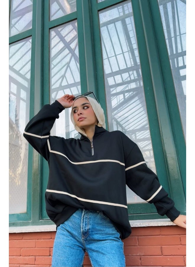 Dresscode Zip Up Collar Up Sweater In Black - Image 2